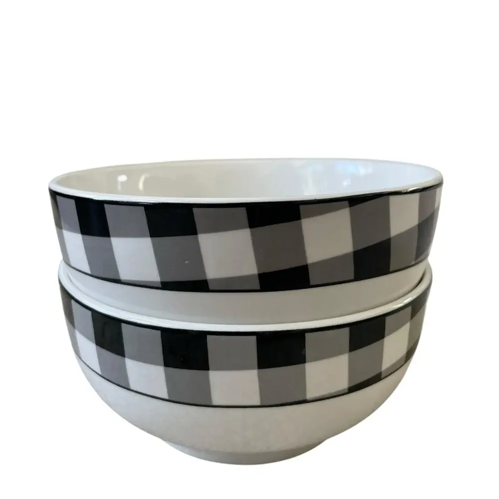 Godinger Black White Checkered Gingham Soup Cereal Bowl 5.5